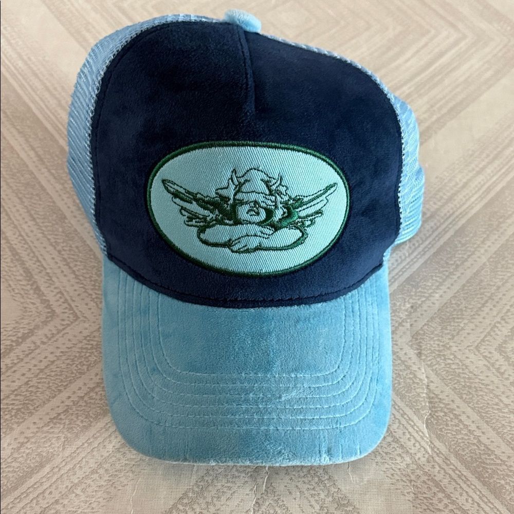 BOYS LIE Laguna Lover Blue Velour & Mesh Snapback Hat Angel Patch Adjustable